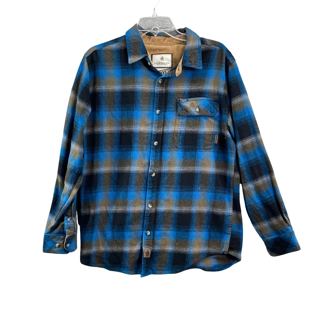 Legendary Whitetails Buck Camp Flannel Mens MDedium Blue Plaid Shirt‎ Gorpcore